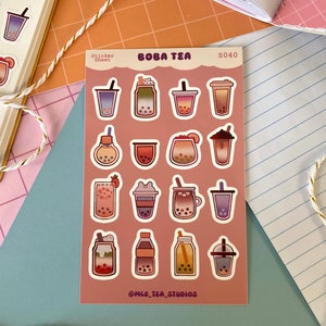 Feuille d'autocollants Boba, papeterie kawaii mignonne, cadeau de calendrier de journal de planificateur, nourriture de dessert de boisson