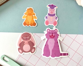 Stuffed animal stickers, cute kawaii stationary, planner journal, gift, pastel goth