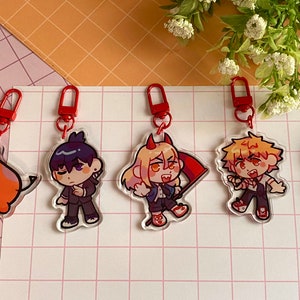 Anime acrylic keychain charms, chainsaw manga cute chibi kawaii