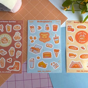 Fast Food Stickerbogen, süsser kawaii Stickerbogen für Kalender, Planer, Notizbuch, Burger, Pizza, Kaffee, Eiscreme