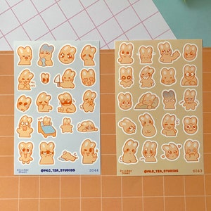 Feuille d'autocollants emotes de lapin, calendrier de journal de planificateur, papeterie kawaii mignonne, lapin, cadeau