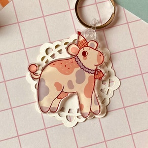 Ice cream cow keychain, cute kawaii, acrylic, birthday gift, animal, sprinkle