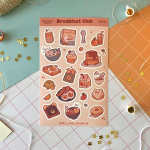Breakfast Sticker Sheet, cute kawaii stationary, planner journal, gift, boba tea, food, dessert