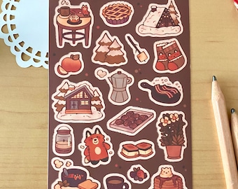 Winter Cabin Sticker Sheet, cute kawaii stationary, planner journal, camping nature, cozy cottage core, seasonal, autumn