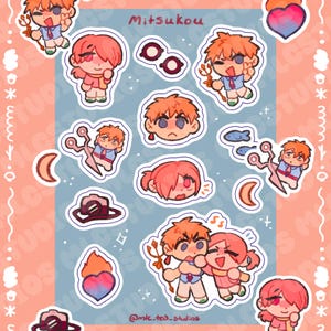 Toiletgebonden op Hanako Kun geïnspireerd stickervel, TBHK Mitsuba Kou, anime-manga schattige kawaii chibi stationair, cadeaudagboek bujo