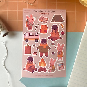 Hoja de pegatinas para acampar, lindo material de papelería kawaii, diario de planificación, naturaleza, senderismo, viajes, aire libre, regalo
