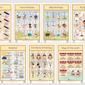 Pósteres de vocabulario punjabi, tamaño A4, laminados