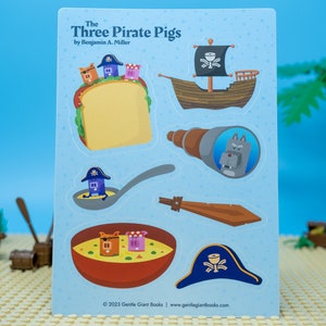 Three Pirate Pigs Sticker Sheet (7 individual stickers)