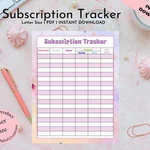 Budget Planner Printable I Subsciption Tracker I Budgeting I Financial Planner I Subscription Spending I Expense Tracker I Planner Insert