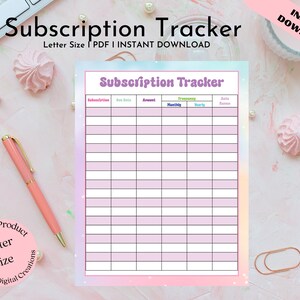 Budget Planner Printable I Subsciption Tracker I Budgeting I Financial Planner I Subscription Spending I Expense Tracker I Planner Insert