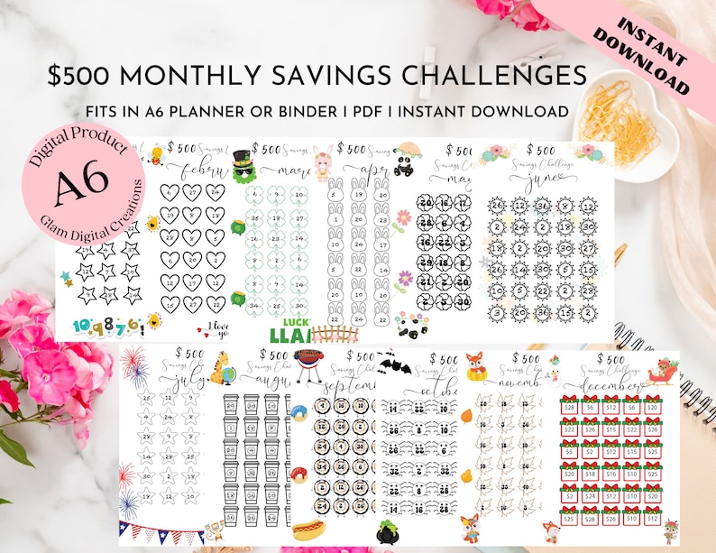 Printable Monthly Saving Challenge I Money Challenge I Savings Tracker ...