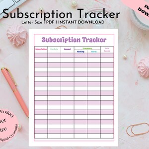Budget Planner Printable I Subscription Tracker I Budgeting I Financial Planner I Subscription Spending I Expense Tracker I Planner Insert