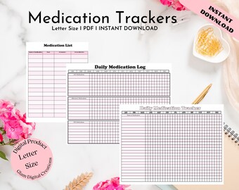 Daily Medication Tracker, Medication List, Medication Log, Printable, Medication Sheet, Monthly Tracker, Health, Medication Record, PDF