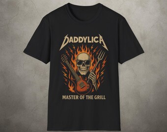 Daddylica Grill Master T-Shirt - Heavy Metal BBQ Skull Design | Gothic Graphic Tee | Metalhead Shirt | Alt Fashion Top | Dark Art Apparel