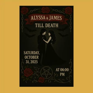 Paquetes de postales de invitación de boda gótica y metalera, decoración de boda única, tarjetas personalizables, temática de Rosa Negra, sobres incluidos