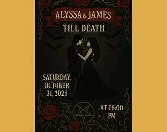 Gothic Wedding Invitation Postcard: Black Rose Theme, Customizable Cards