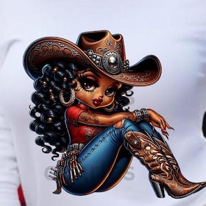 Denim Patchwork Cowboy Hat with LV Betty Boop Patch Black Betty Boop Cowgirl w or w/o Sorority Fan Iron-On / Sew  main image 3