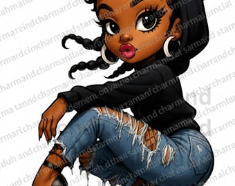 African American Girl Chibi PNG Clipart (Digital Download)