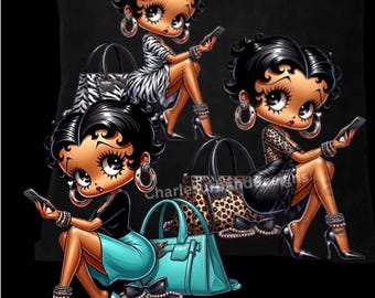 Three Glam images of Betty Boop PNG – Leopard Bag Fashion Girl (Digital Download)