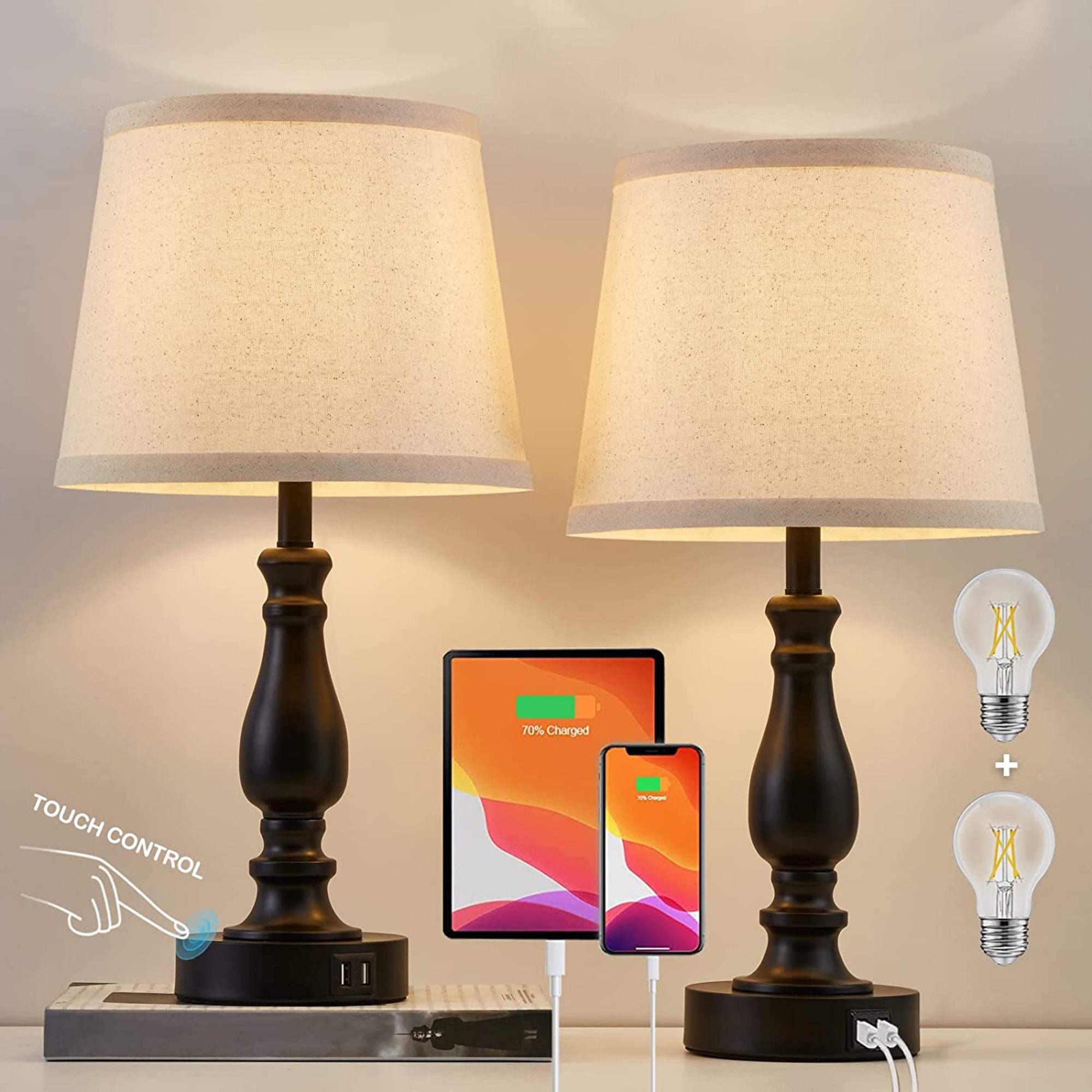 WRalwaysLX USB Power Small Table Lamp with Remote Control,Warm&Cold 2W LED,Dimmable Beside Desk Lamps with Built in Bulb, Best for Bedroom, Office