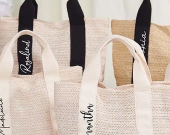 Personalised Mini Burlap Bag Custom Monogram Straw Tote Bag, Beach Basket Bridesmaid Gift, Bachelorette Party Favor Bridal Shower, Hen Party