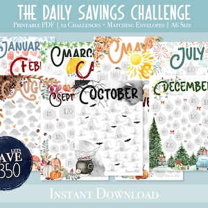 Savings Challenge Printable | Money Savings Challenge | Daily Savings Challenge Tracker | 350 Savings Challenge | A6 Mini Savings Challenge