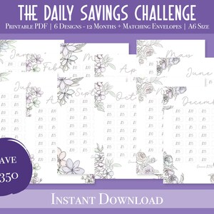 Savings Challenge Printable | Money Savings Challenge | Daily Savings Challenge Tracker | 350 Savings Challenge | A6 Mini Savings Challenge