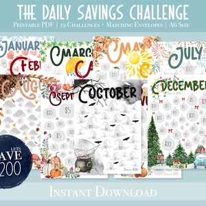 Savings Challenge Printable | Money Savings Challenge | Daily Savings Challenge Tracker | 200 Savings Challenge | A6 Mini Savings Challenge
