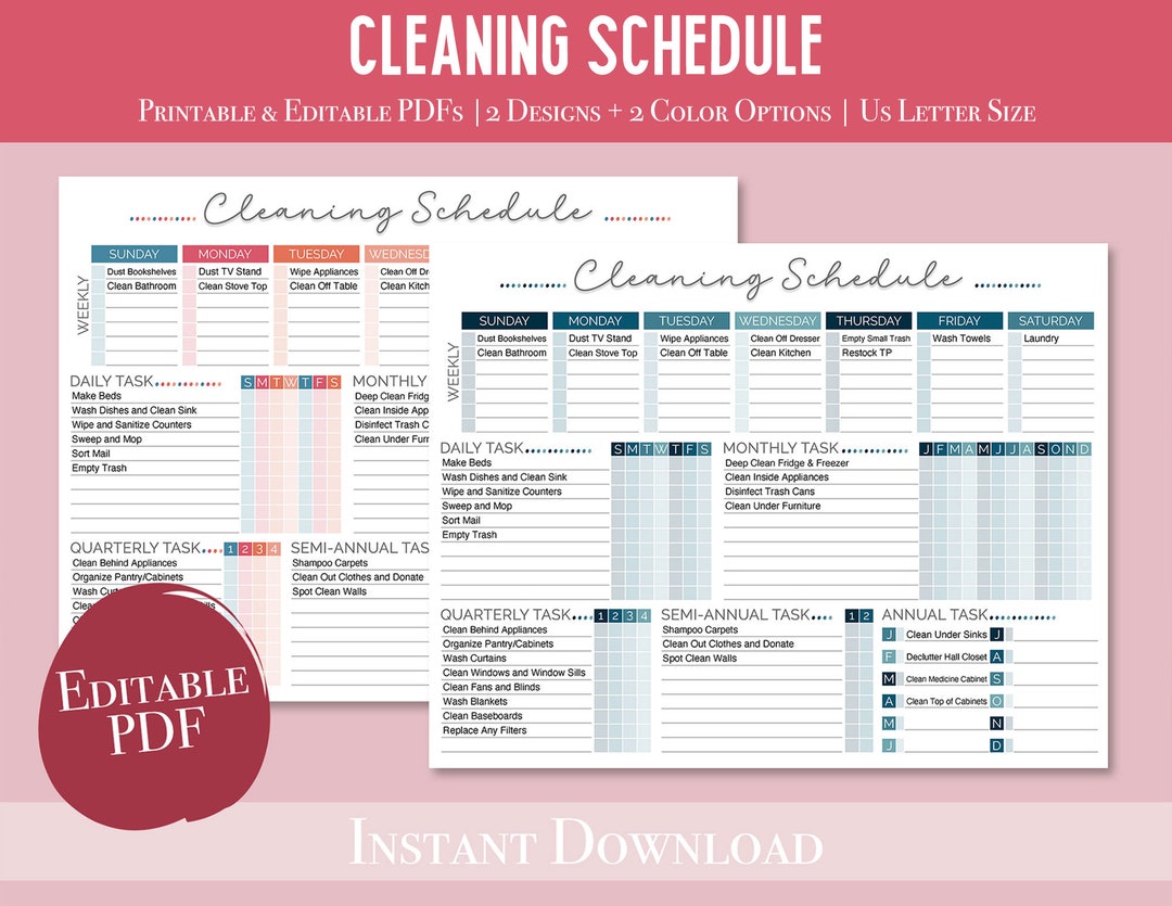 Editable Cleaning Schedule | Printable PDF | Digital PDF | Simplify ...