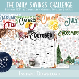 Savings Challenge Printable | Money Savings Challenge | Daily Savings Challenge Tracker | 50 Savings Challenge | A6 Mini Savings Challenge