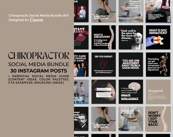 Mallar för sociala medier för kiropraktorer, 30 mallar för Instagram-inlägg för kiropraktorer, anpassningsbara inlägg med modern design för sociala medier