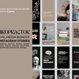 Social Media Templates for Chiropractors| 30 Chiropractic Clinic Instagram Story Templates| Customizable Modern Design Social Media Stories