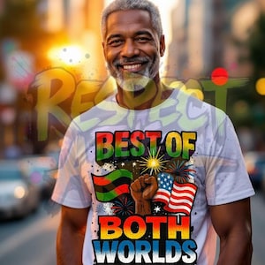 Le meilleur des deux mondes : juin, 4 juillet PNG | Design urbain streetwear par sublimation | Transfert DTF PNG | Design de chemise noir Fierté