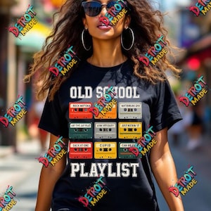 Maglietta con playlist R&B della vecchia scuola, musicassetta anni '90, PNG, download digitale, mixtape vintage, grafica, design a sublimazione