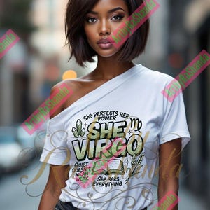 SHE VIRGO PNG – Design de sublimação do zodíaco para camisetas, copos e muito mais