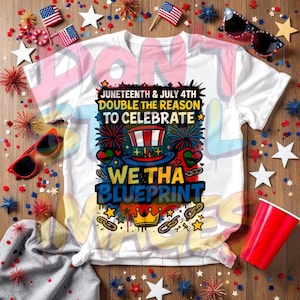 Mashup van 1 juni en 4 juli — We Tha Blueprint, png-bestand — Double the Reason to Celebration — Black History Afro Patriotic shirtontwerp