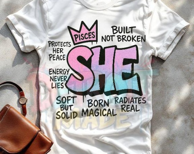 Featured listing image: SHE Pisces Sublimation PNG – Cotton Candy Airbrush Zodiac Art | Digital Download for T-Shirts, Tumblers, and More