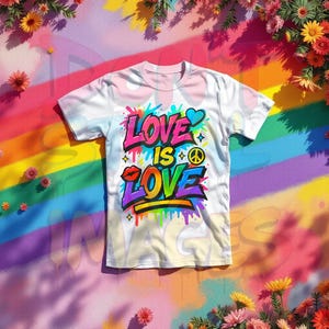 Chemise Love Is Love Graffiti Pride, sublimation, art arc-en-ciel LGBTQ
