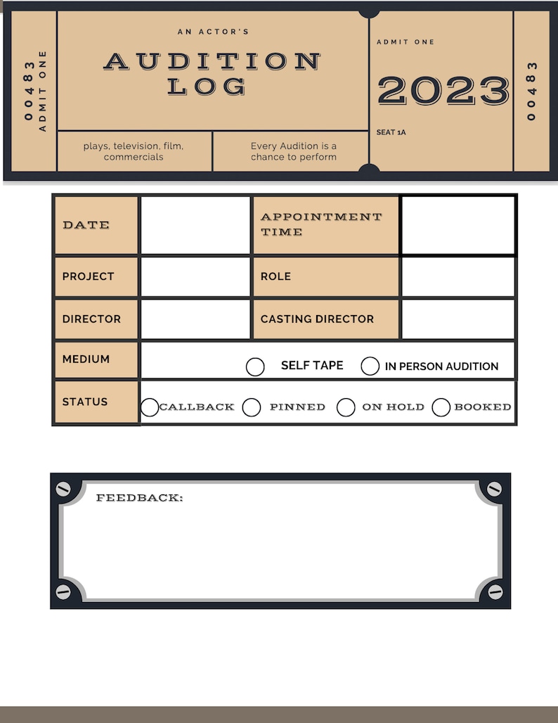 Audition Log / Audition Tracker for Actors / 30 Pgs Digital and ...