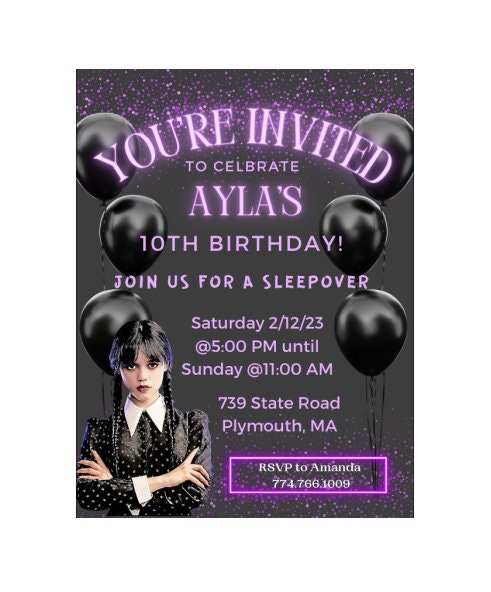 Wednesday Addams Birthday Invitation Custom Edits made for you Wednesday Birthday Addams Wednesday Invitation