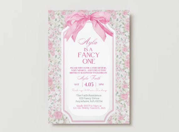 Coquette Pink Bow Invitation | Edits made for you | Love Shack Fancy Inspired Invite | Pink Floral | Bows Party Invite | Floral | Bows