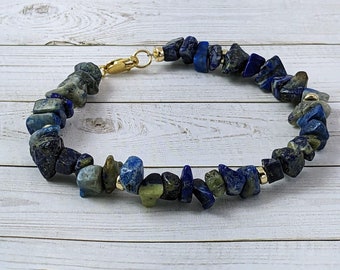 Lapis Lazuli Chip Bracelet With Gold Filled Saucers | Stackable Gemstone Bracelet | Blue Semi-Precious Stone Jewelry