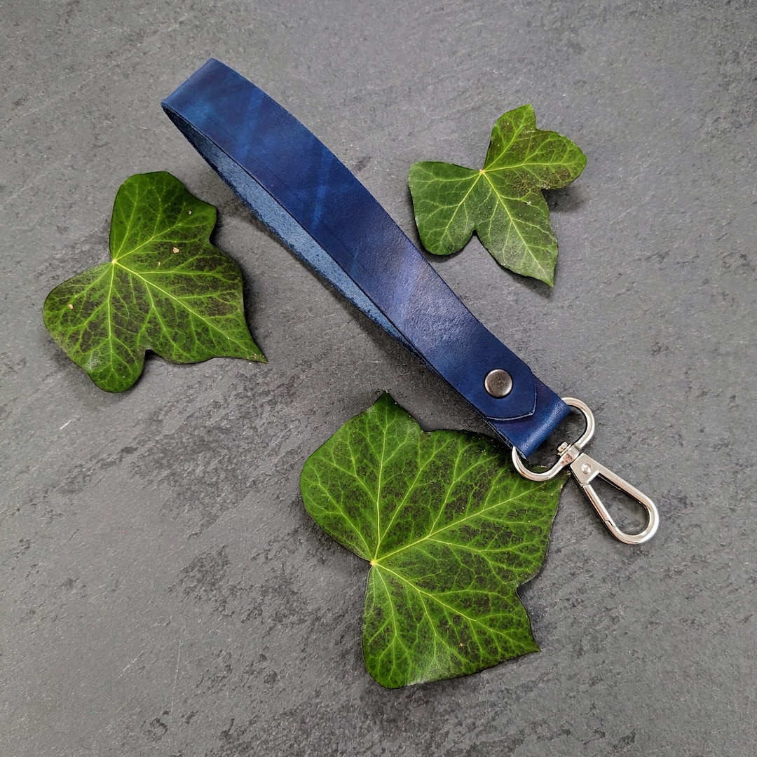 Navy Blue Wrist Strap Key Chain | Genuine Vegetable Tanned Leather Key ...