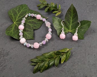 Conjunto de pulseras de cuarzo rosa y lila / Conjunto de joyas de piedras preciosas para ella / Joyas con cuentas semipreciosas / Regalo de San Valentín para ella