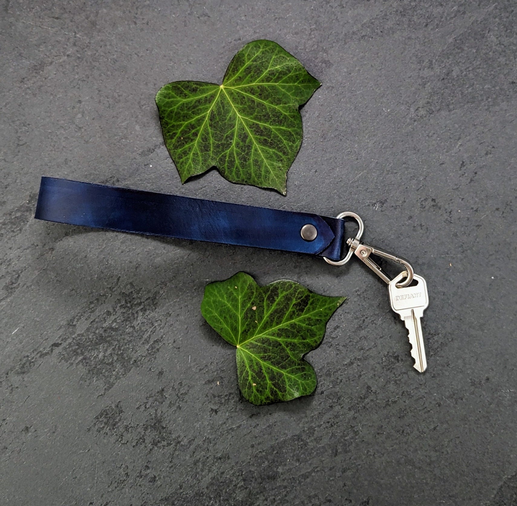 Navy Blue Wrist Strap Key Chain | Genuine Vegetable Tanned Leather Key ...