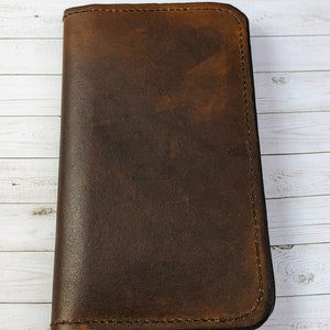 Cartera larga de cuero resistente / Cartera marrón remachada y cosida a mano / Cartera de 7" x 4,5" / Regalos de cuero / Regalos para él