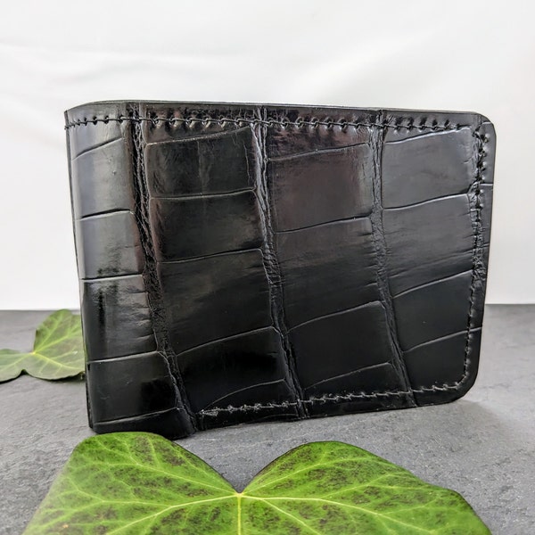 Hand-Stitched Genuine Black Alligator Leather Bifold Wallet | Black Mens Wallet | Genuine Alligator Leather | Gift For Him