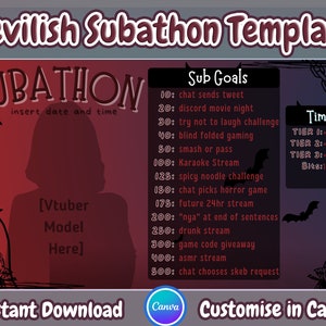 DEVILISH SUBATHON TEMPLATE | Vtuber | Twitch Subathon Social Package | Twitch Event | Stream Subathon | Demon, Vampire, Succubus, Gothic