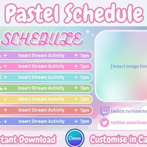 PASTEL SCHEDULE TEMPLATE | Vtuber | Twitch Subathon Social Package | Twitch Event | Stream Subathon | Kawaii, Cute, Soft