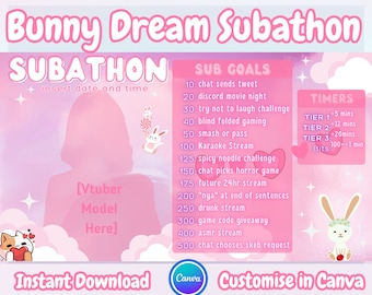 BUNNYDREAM SUBATHON TEMPLATE | Vtuber | Twitch Subathon Social Package | Twitch Event | Stream Subathon | Bunny, Cute, Kawaii, Pink
